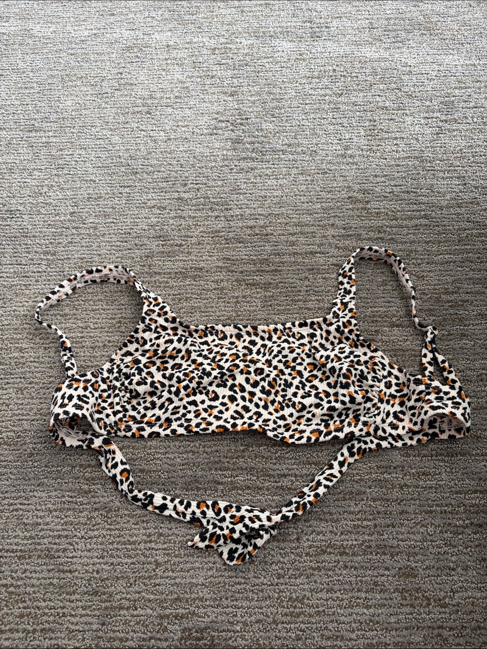 Leopard Print Bikini Top - Cream, Black & Orange